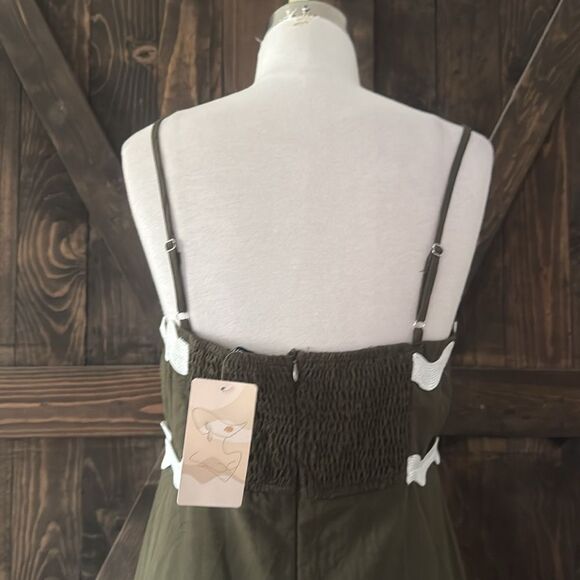 Olive Green Maxi Dress with White Trim - Picture 7 of 14
